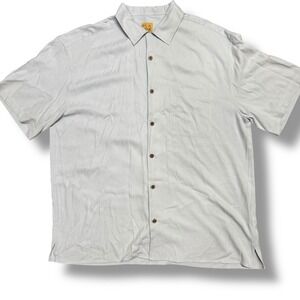 Jos A Bank Light Blue 100%‎ Silk Camp Shirt Men's XL Relaxed Fit Herringbone